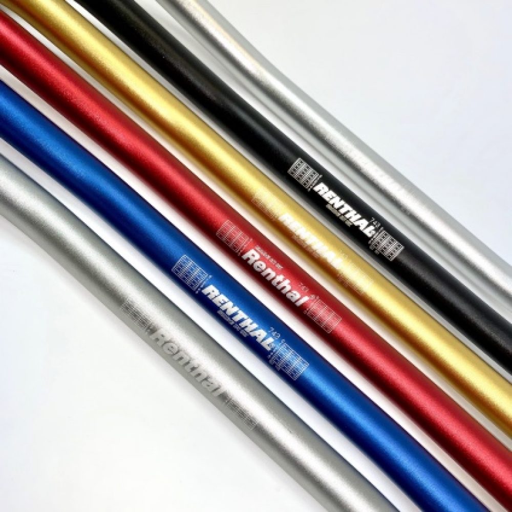 Renthal styre 743, klassiskt speedway styre i färgerna silver,svart,blå,guld & röd